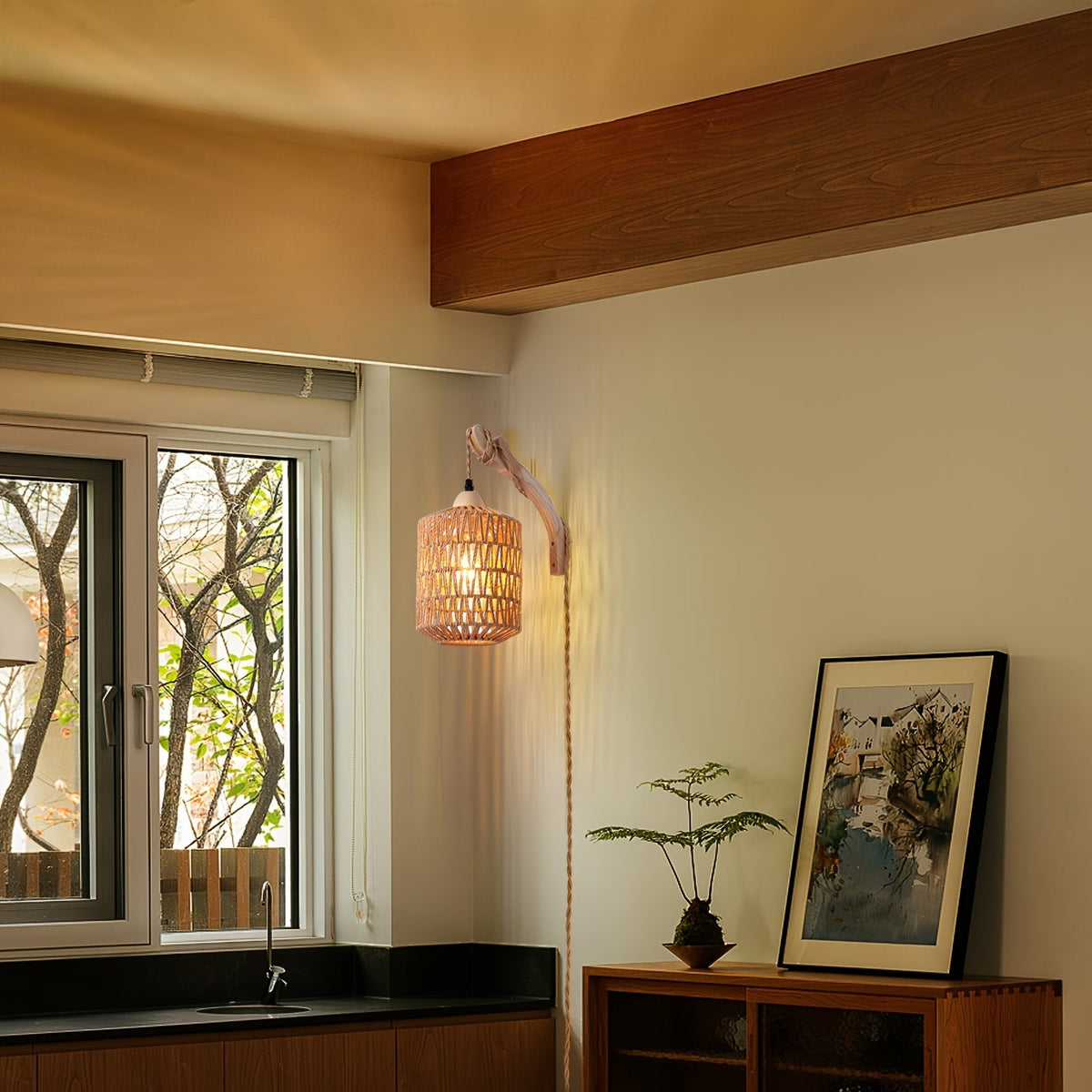 Rattan Wood Wall Lamp