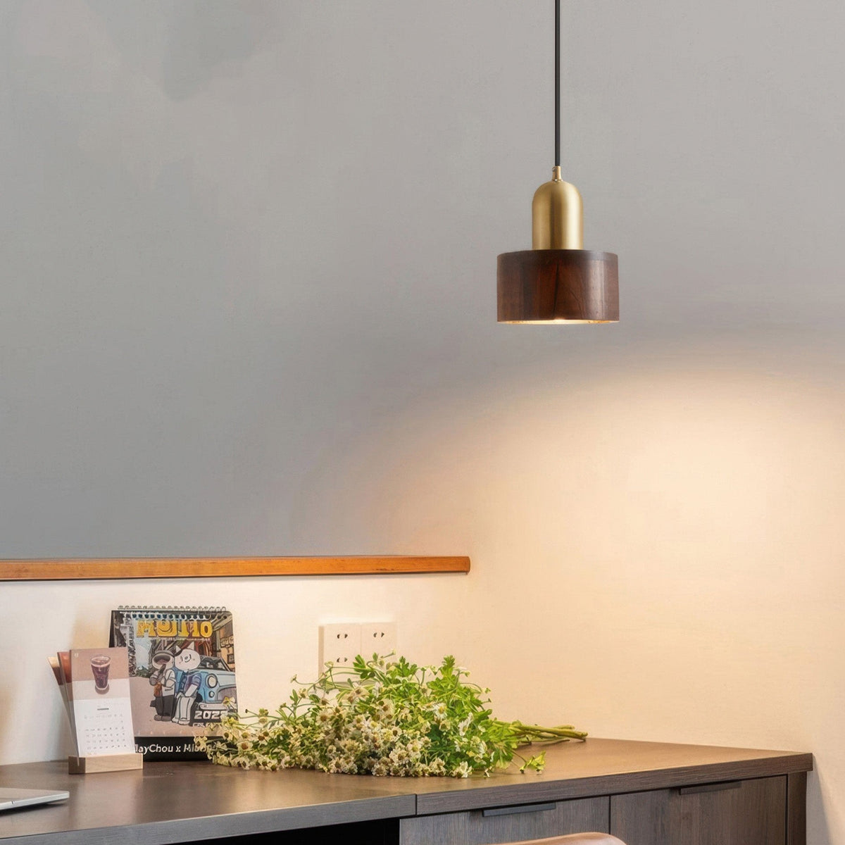 Cylinder Walnut Pendant Light