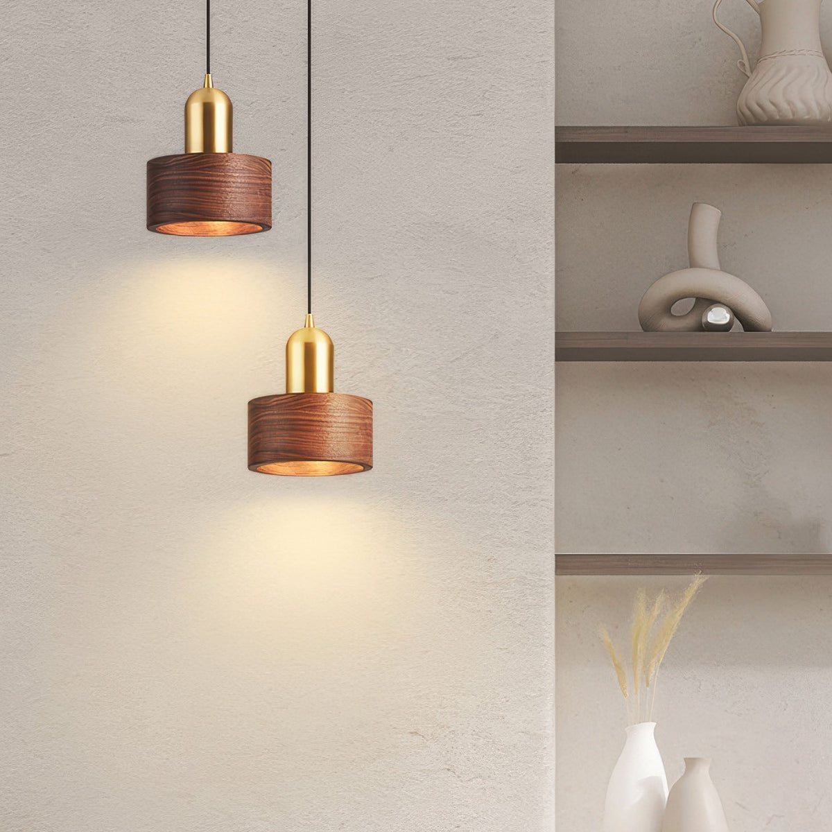Cylinder Walnut Pendant Light