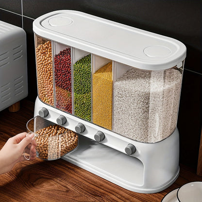 Multi-Compartment Kitchen Grain Storage Container | Airtight Pantry Organiser with Flip-Top Lid