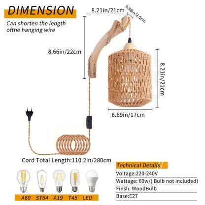 Rattan Wood Wall Lamp
