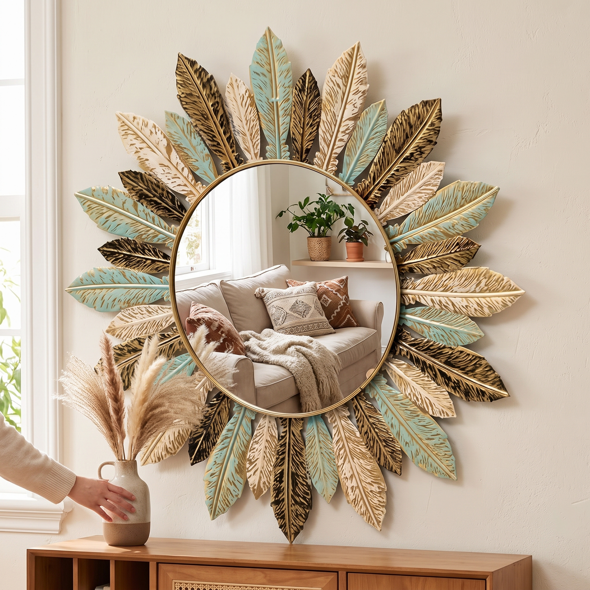 Bohemian Sunburst Metal Wall Mirror lifestyle