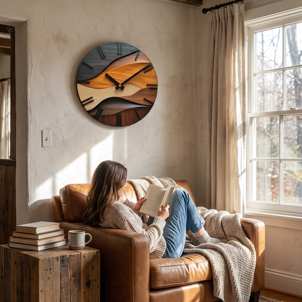 Artistic Round Wall Clock | Nordic Style Faux Wood Grain Des lifestyle
