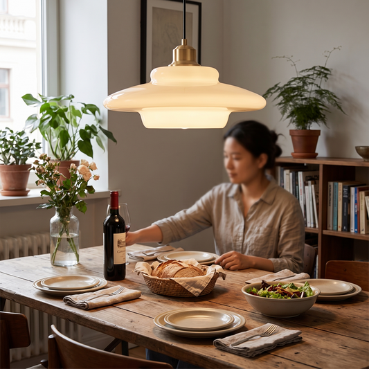 White Glass Pendant Light | Modern Mid-Century Elegance lifestyle