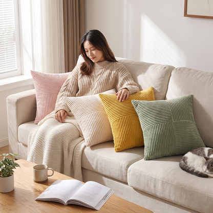 Corduroy Cushion Covers | Luxury Striped Throw Pillow Covers lifestyle