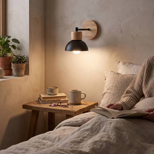 Wood & Metal Wall Lamp | Modern Nordic Bedside Light lifestyle