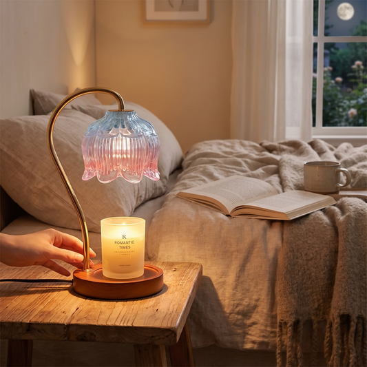 Candle Warmer Lamp | Retro Glass Shade & Solid Wood Base lifestyle