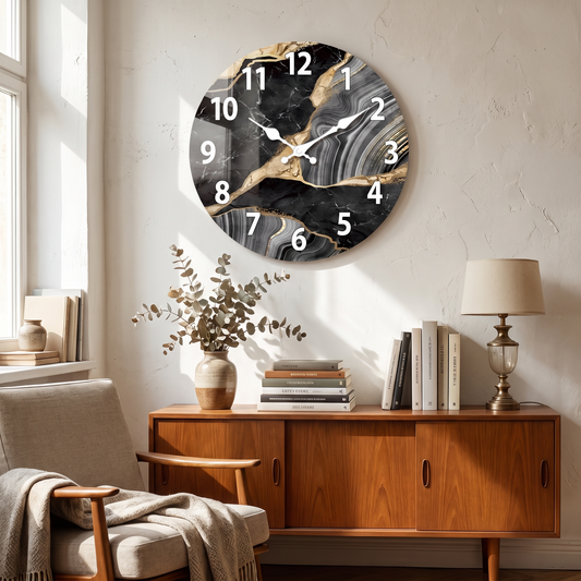 MarbellaTime | Modern Round Wooden Wall Clock | Silent Marbl lifestyle