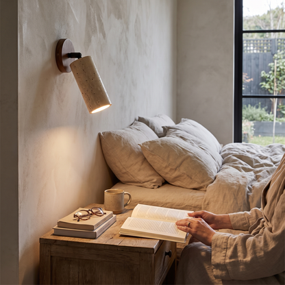 Huangdong Wall Lamp | Wabi-Sabi Travertine & Wood Light lifestyle