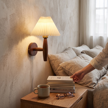 Nordic Wooden Wall Sconce | Retro Bedside Wall Lamp with Ple lifestyle