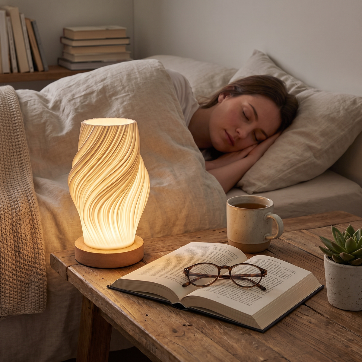 Modern LED Swirl Table Lamp | Minimalist Dimmable Bedside &  lifestyle