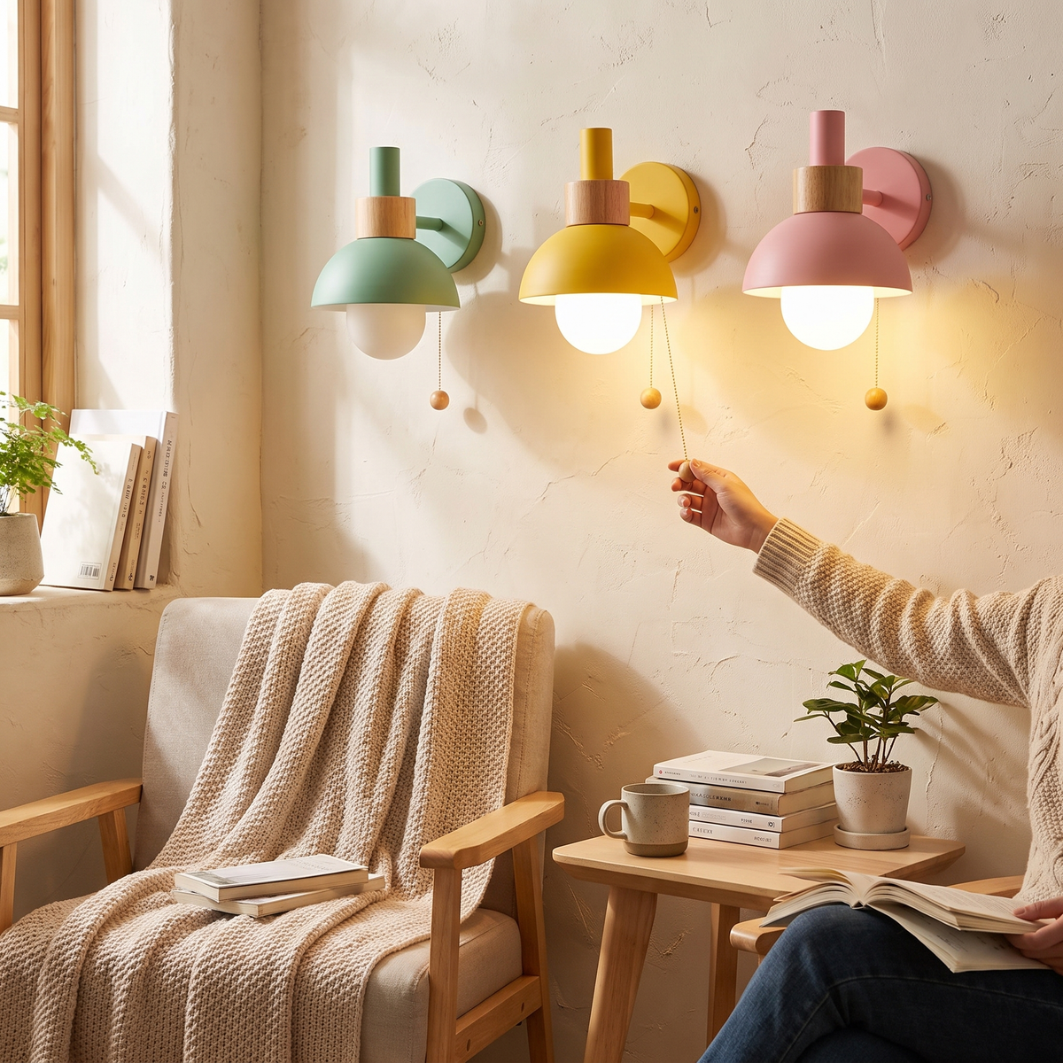 Nordic Wood Accent Wall Lamp | Minimalist Pull-Switch Light lifestyle