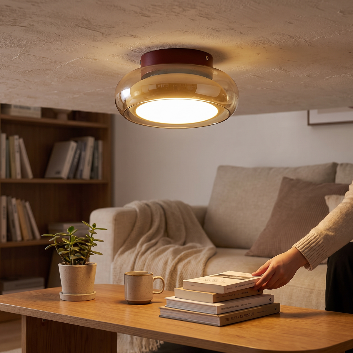 June Retro Glass Flush Mount Ceiling Light | LED Indoor Lamp lifestyle