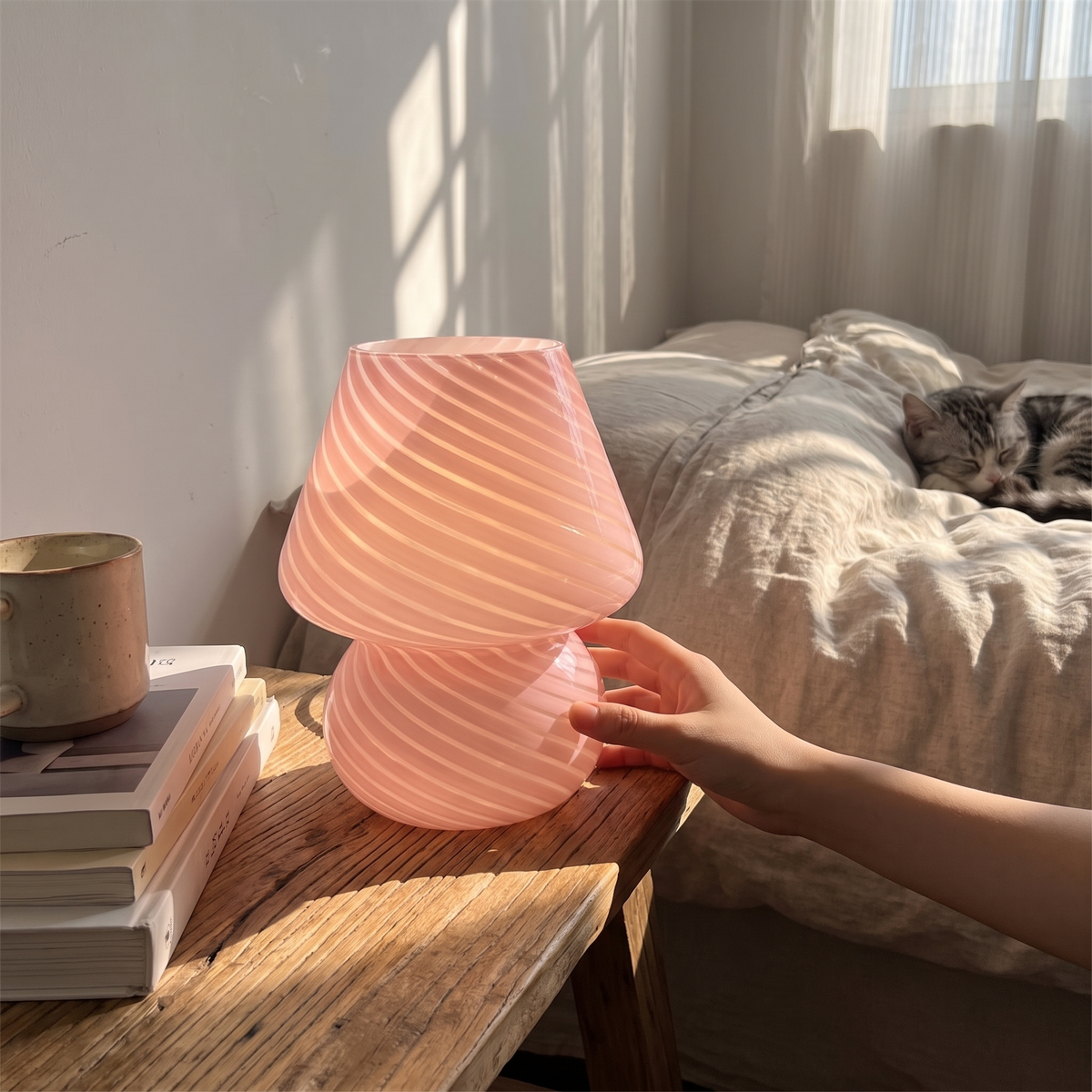 Murano-Style Glass Mushroom Lamp | USB Dimmable Table Light lifestyle