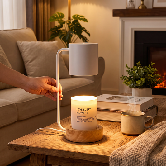 Japanese Minimalist Candle Warmer Lamp | Wooden Base Dimmabl lifestyle