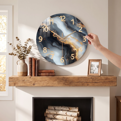 Blue & Gold Marble Wall Clock | Silent Wooden Design lifestyle