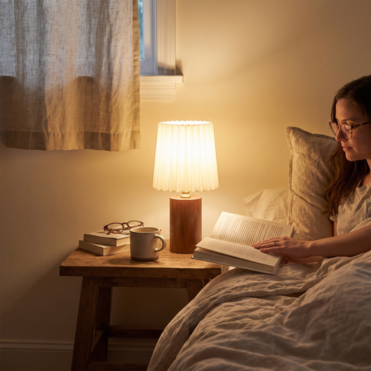 Medieval Pleated Table Lamp | Nordic Wood Base Design lifestyle