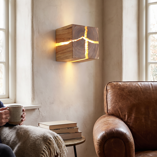 WoodAura Wall Light | Hand-Carved Solid Wood Resin Design lifestyle