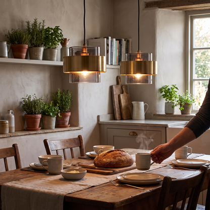 Nordic Glass Pendant Light | Modern Brass Cylinder Design lifestyle