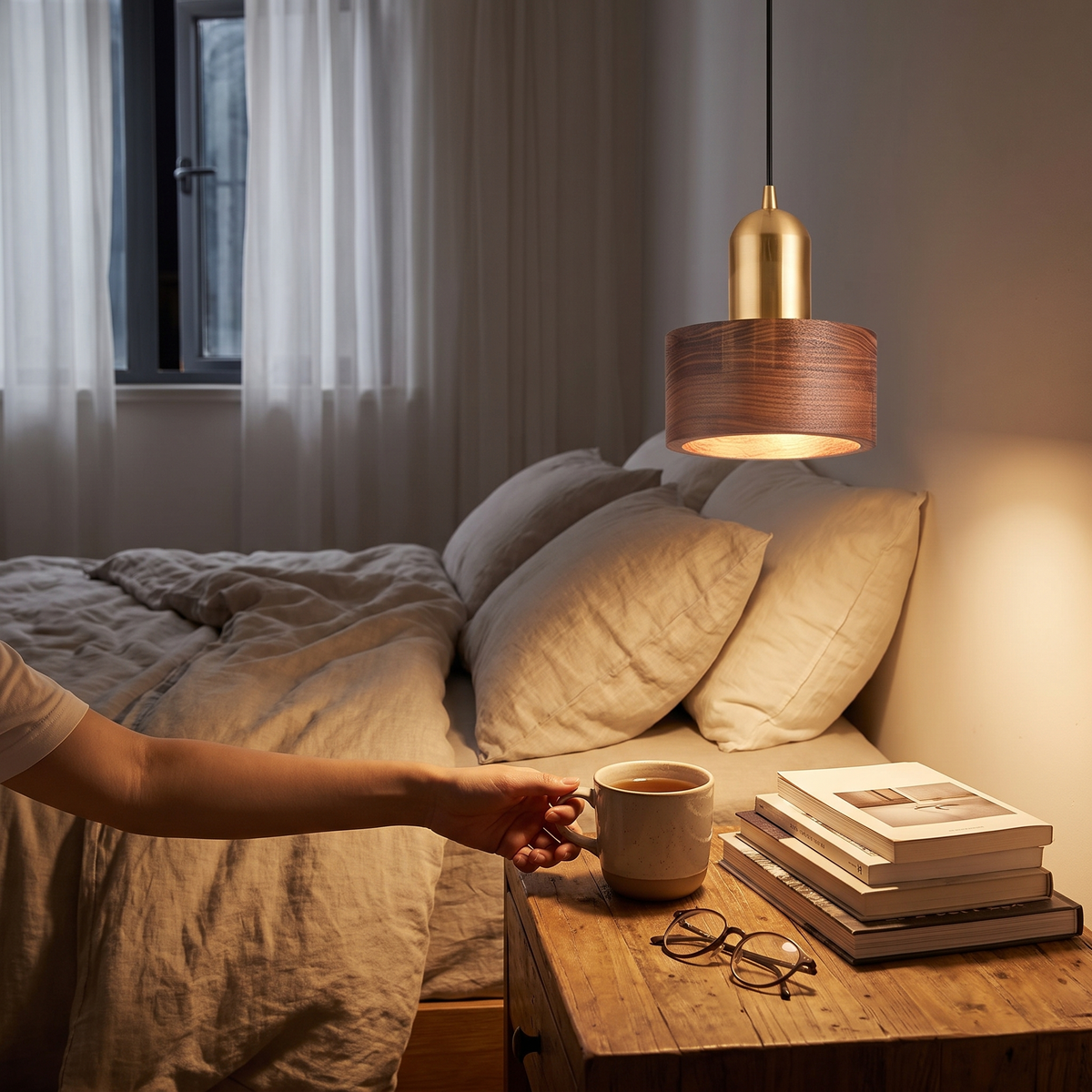Cylinder Pendant Light | Japanese-Style Walnut & Brass Hangi lifestyle