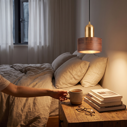 Cylinder Pendant Light | Japanese-Style Walnut & Brass Hangi lifestyle