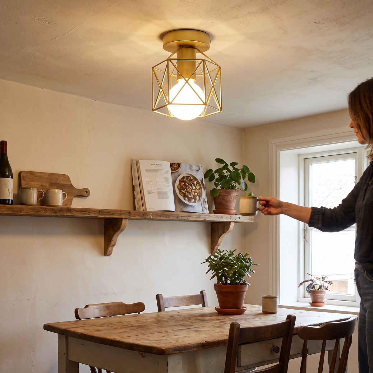 Modern Gold Ceiling Light | Geometric Metal Cage Design lifestyle