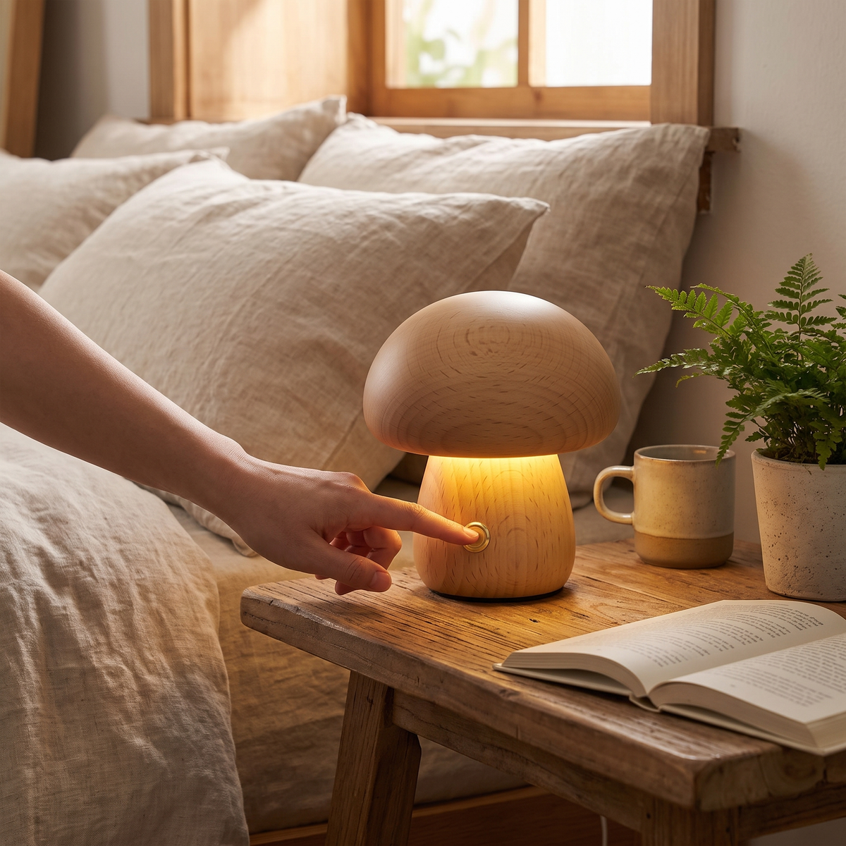 Portobello Mushroom Lamp | Natural Wood Rechargeable Night L lifestyle