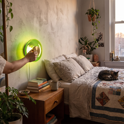 Modern Coloured Glass Wall Lamp | Textured LED Disc Light lifestyle