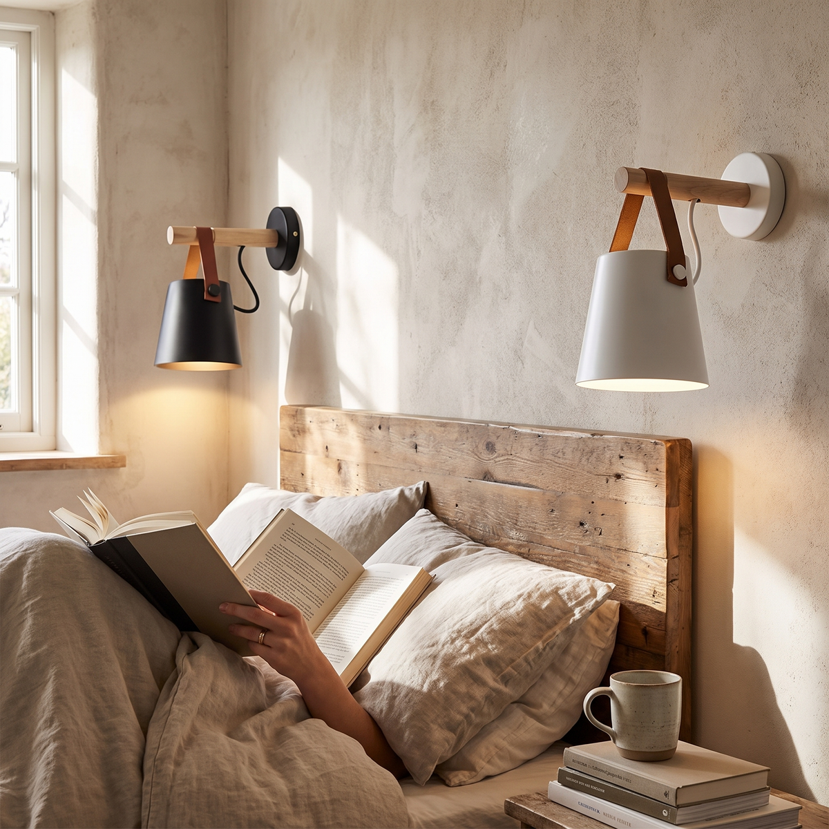 Nordic Wood & Leather Wall Lamp | Hanging Bedside Light lifestyle