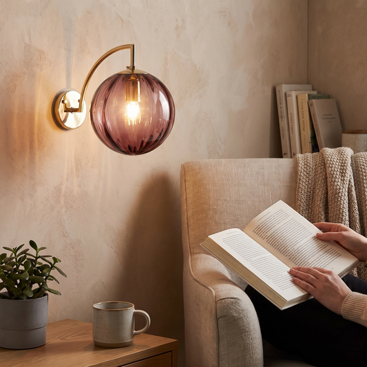 Modern Glass Ball Wall Lamp | Brass & Tinted Glass Design lifestyle