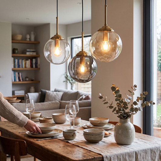 Modern Nordic Glass Globe Pendant Light | Amber, Smoke Grey, lifestyle