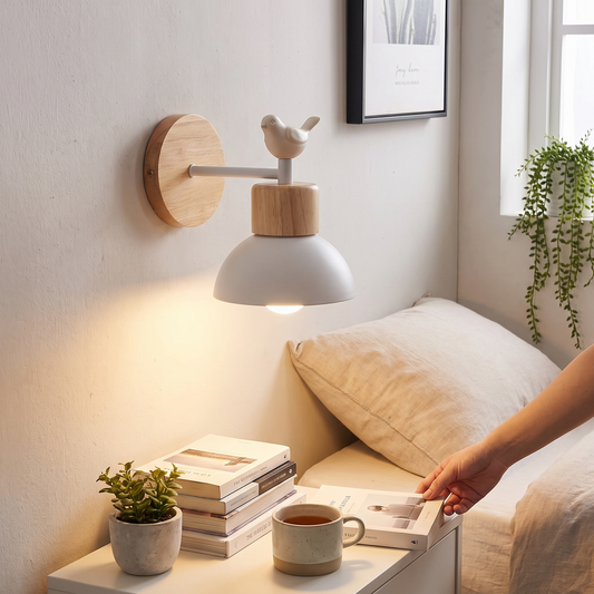 Nordic Wooden Bird Wall Lamp | LED Bedside Wall Sconce lifestyle