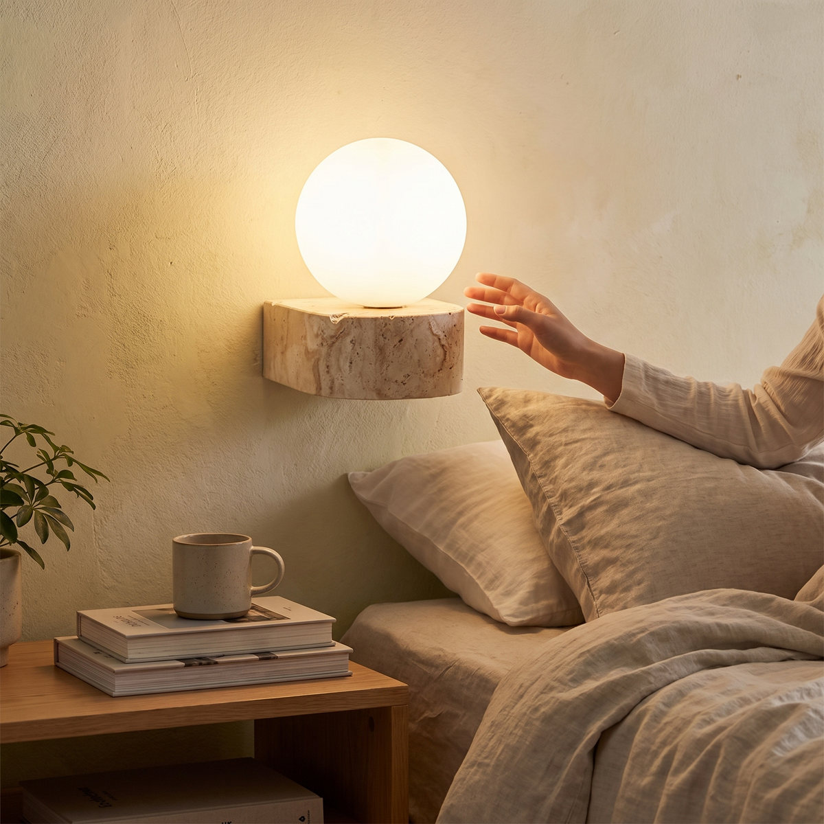 Travertine Stone Wall Lamp | Modern Japanese-Style LED Sconc lifestyle