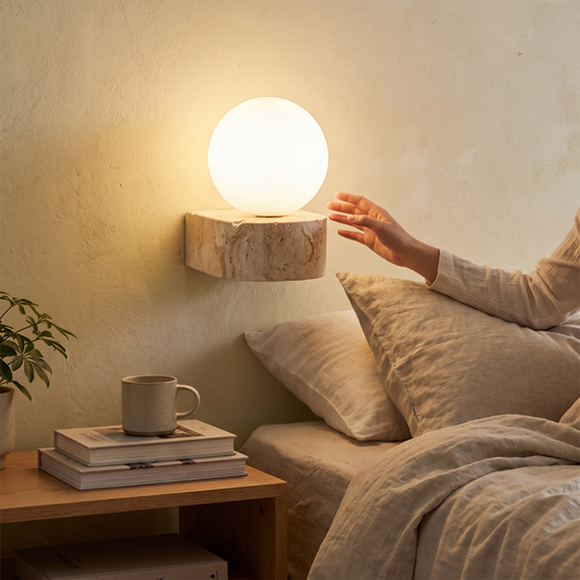 Travertine Stone Wall Lamp | Modern Japanese-Style LED Sconc lifestyle