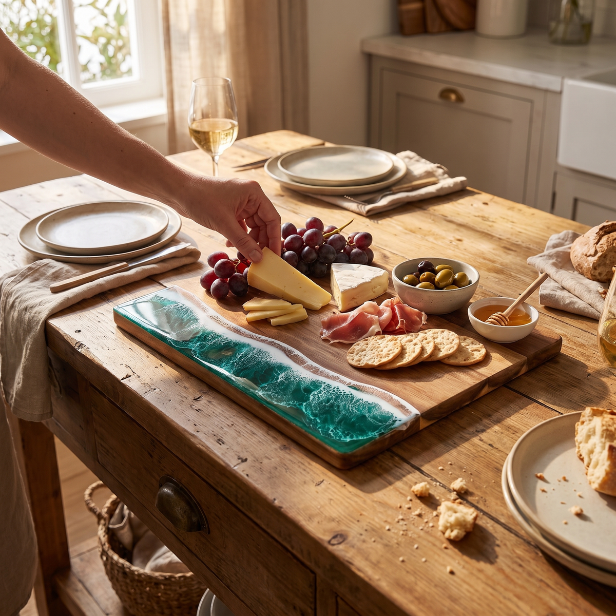Wave Resin Cutting Board | Ocean-Inspired Acacia Wood Cheese lifestyle