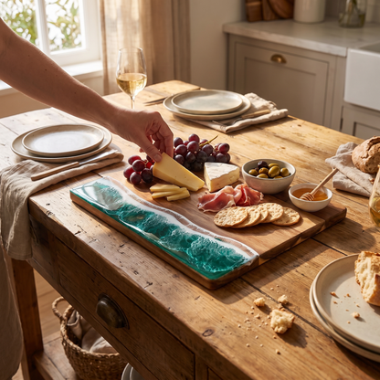 Wave Resin Cutting Board | Ocean-Inspired Acacia Wood Cheese lifestyle