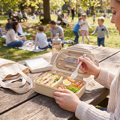 MealMate | Bento Lunch Box with Utensils | 4 Compartments &  lifestyle