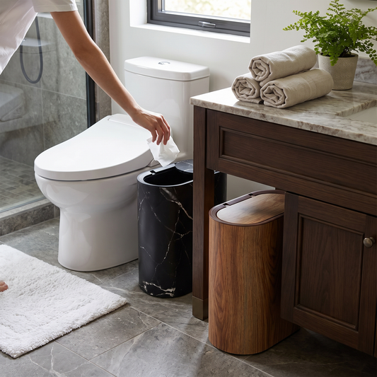 Marble Pattern Trash Can | Modern Bathroom & Kitchen Bin wit lifestyle