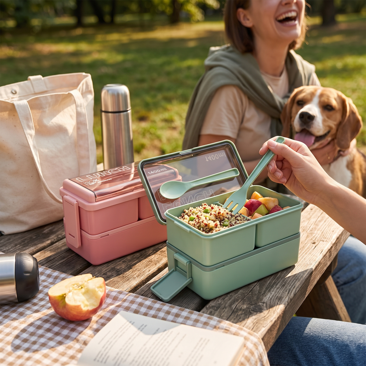 1400ml Double Layer Bento Box | Portable Lunch Box with Fork lifestyle