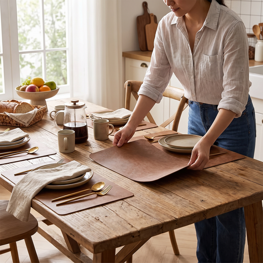 DuoMat | Double-Sided Faux Leather Placemats | Heat Resistan lifestyle