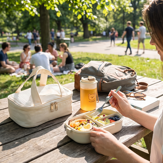 FreshMate | Portable Bento Lunch Box | Leak-Proof with 3 Com lifestyle