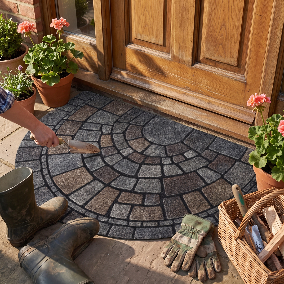 Half-Circle Mosaic Door Mat | Indoor & Outdoor Use lifestyle