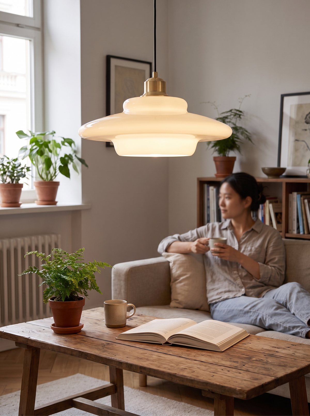 White Glass Pendant Light lifestyle image 2